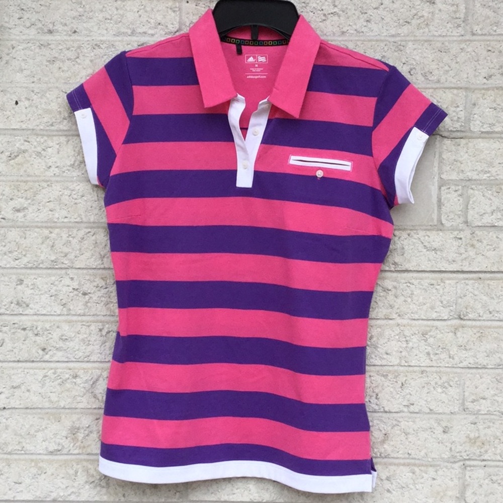 Adidas Golf Polo Pink & Purple Striped Shirt M